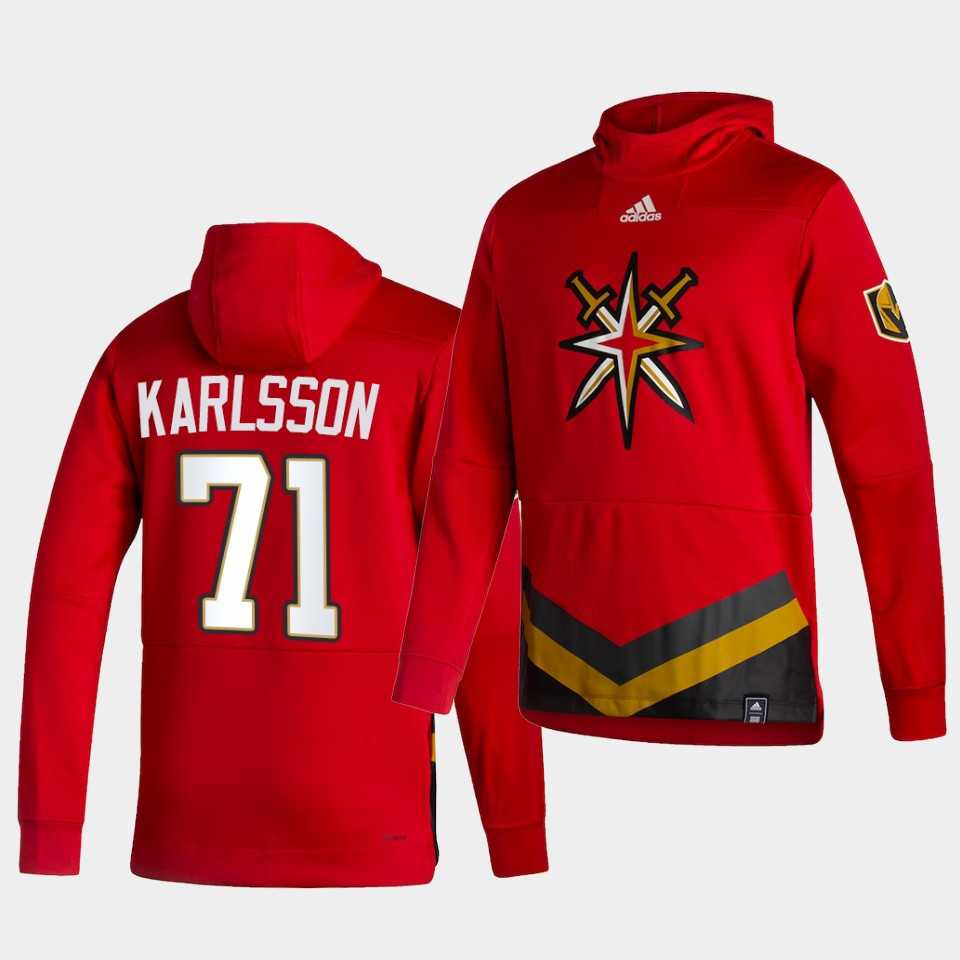 Men Vegas Golden Knights 71 Karlsson Red NHL 2021 Adidas Pullover Hoodie Jersey